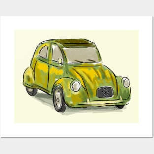 Classic Citroën Deux Chevaux 2CV Loose Sketch - Yellow Posters and Art